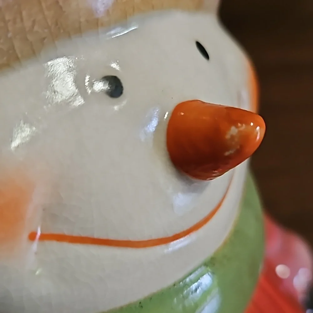Vintage Large Snowman with Christmas Tree Ceramic Cookie Jar